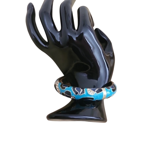 Y2K Sequin Enamel Rhinestone Hinged Bangle Bracelet - Picture 9 of 11